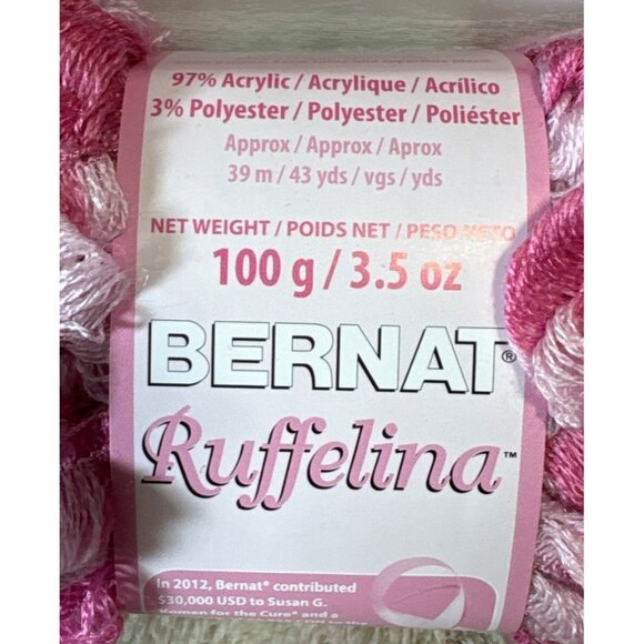 Bernat Ruffelina Yarn Pink & White Variegated 100g  Acrylic Polyester Lot Of 3 - Picture 3 of 5